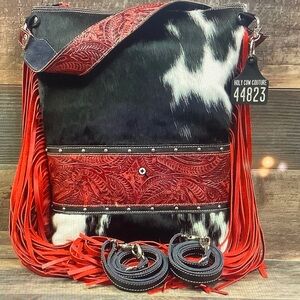 Holy Cow Couture Red and Black Fringe Shoulder/backpack Bag